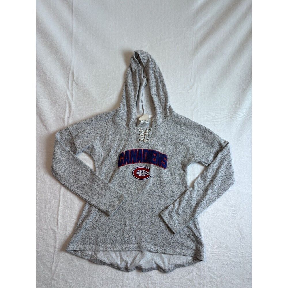 NHL Montreal Canadiens Henley Grey Long Sleeve Hoodie Girl's Large *‎